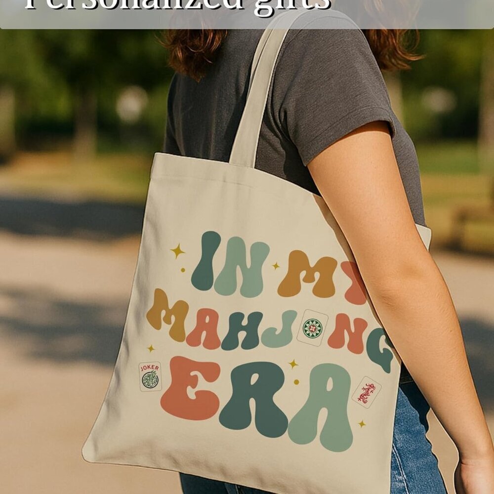 Mahjong Tote Bag Canvas Spacious Stylish Gift for Women Girls - Picture 4 of 7